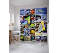 Штора (занавеска) для ванной JoyArty "Морское разнообразие" из сатена, 180х200 см с крючками, sc_14608