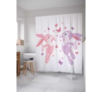 Штора (занавеска) для ванной JoyArty "Влюбленные кролики" из сатена, 180х200 см с крючками, sc_13605