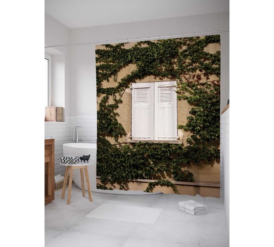 Штора (занавеска) для ванной JoyArty "Обрастающая дверь" из сатена, 180х200 см с крючками, sc_14196 1