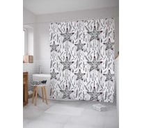 Штора (занавеска) для ванной JoyArty "Звезды в перьях" из сатена, 180х200 см с крючками, sc_17940