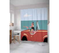 Штора (занавеска) для ванной JoyArty "Красный кабриолет" из сатена, 180х200 см с крючками, sc_18204