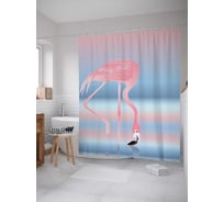 Штора (занавеска) для ванной JoyArty "Фламинго на водопое" из сатена, 180х200 см с крючками, sc_14675