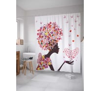 Штора (занавеска) для ванной JoyArty "Цветущие волосы" из сатена, 180х200 см с крючками, sc_11018
