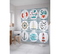 Штора (занавеска) для ванной JoyArty "Морские символы" из сатена, 180х200 см с крючками, sc_16742