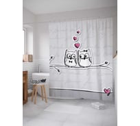 Штора (занавеска) для ванной JoyArty "Беседа влюбленных сов" из сатена, 180х200 см с крючками, sc_1355