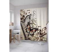 Штора (занавеска) для ванной JoyArty "Музыкальные бабочки" из сатена, 180х200 см с крючками, sc_11022