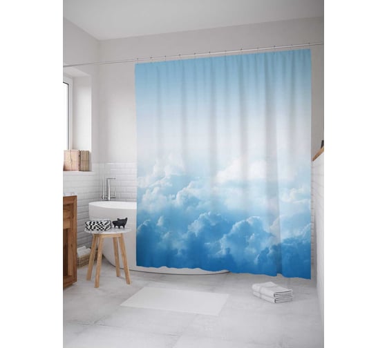 Штора (занавеска) для ванной JoyArty "Облачное море" из сатена, 180х200 см с крючками, sc_16568 1