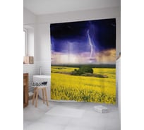 Штора (занавеска) для ванной JoyArty "Грозовое небо над цветущим полем" из сатена, 180х200 см с крючками, sc_16308