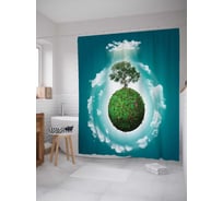 Штора (занавеска) для ванной JoyArty "Планета с деревом" из сатена, 180х200 см с крючками, sc_16045