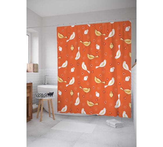 Штора (занавеска) для ванной JoyArty "Пение птиц" из сатена, 180х200 см с крючками, sc_13485 1
