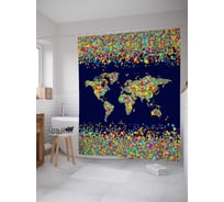 Штора (занавеска) для ванной JoyArty "Витражная карта" из сатена, 180х200 см с крючками, sc_11541