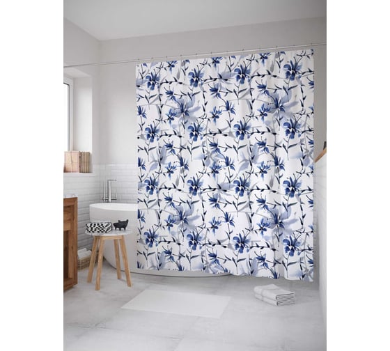 Штора (занавеска) для ванной JoyArty "Переплет цветов" из сатена, 180х200 см с крючками, sc_19965 1