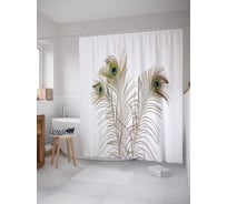 Штора (занавеска) для ванной JoyArty "Перья павлина" из сатена, 180х200 см с крючками, sc_16425