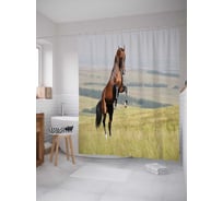 Штора (занавеска) для ванной JoyArty "Веселая лошадка" из сатена, 180х200 см с крючками, sc_16140
