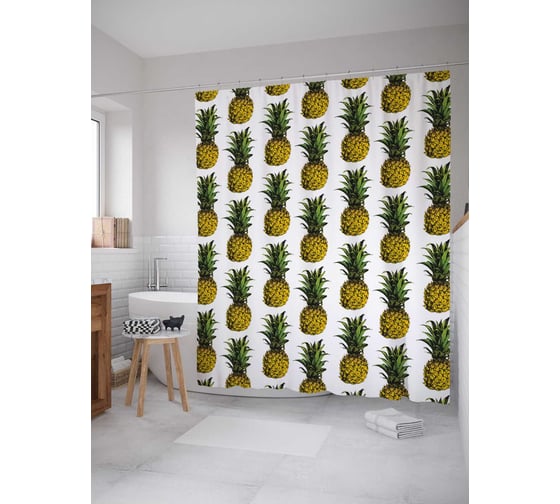 Штора (занавеска) для ванной JoyArty "Тропическая нежность" из сатена, 180х200 см с крючками, sc_10560 1