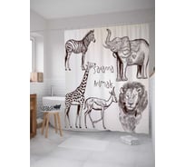 Штора (занавеска) для ванной JoyArty "Животные саванны" из сатена, 180х200 см с крючками, sc_14687