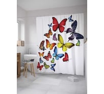 Штора (занавеска) для ванной JoyArty "Летящие бабочки" из сатена, 180х200 см с крючками, sc_11020