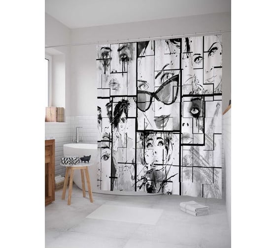 Штора (занавеска) для ванной JoyArty "Модный комикс" из сатена, 180х200 см с крючками, sc_21048 1
