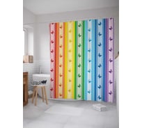 Штора (занавеска) для ванной JoyArty "Радуга с бабочками" из сатена, 180х200 см с крючками, sc_14475