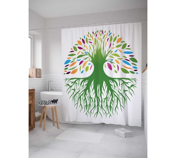 Штора (занавеска) для ванной JoyArty "Чудесное цветение" из сатена, 180х200 см с крючками, sc_13472 1