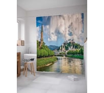 Штора (занавеска) для ванной JoyArty "Речное поселение" из сатена, 180х200 см с крючками, sc_13654