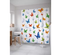 Штора (занавеска) для ванной JoyArty "Бабочки в цвете" из сатена, 180х200 см с крючками, sc_11026