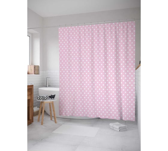 Штора (занавеска) для ванной JoyArty "Классический в горошек" из сатена, 180х200 см с крючками, sc_17155 1