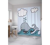 Штора (занавеска) для ванной JoyArty "Кит на волнах" из сатена, 180х200 см с крючками, sc_10506