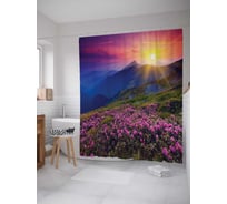 Штора (занавеска) для ванной JoyArty "Горные цветы на рассвете" из сатена, 180х200 см с крючками, sc_13668