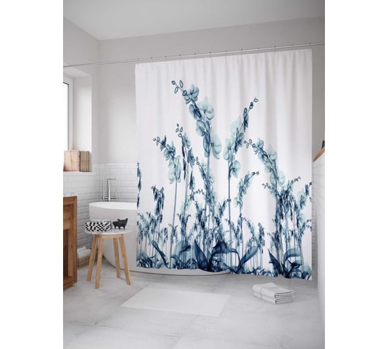 Штора (занавеска) для ванной JoyArty "Цветочные стражи" из сатена, 180х200 см с крючками, sc_14471 1