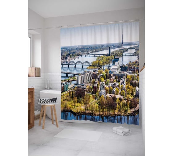Штора (занавеска) для ванной JoyArty "Город на воде" из сатена, 180х200 см с крючками, sc_13652 1
