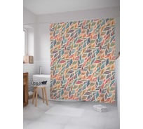 Штора (занавеска) для ванной JoyArty "Волны из перьев" из сатена, 180х200 см с крючками, sc_20226