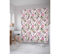 Штора (занавеска) для ванной JoyArty "Цветы на ветке" из сатена, 180х200 см с крючками, sc_12324