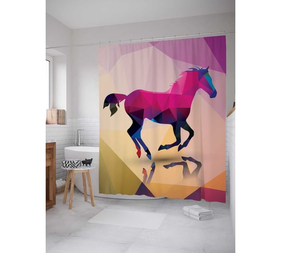 Штора (занавеска) для ванной JoyArty "Драгоценный конь" из сатена, 180х200 см с крючками, sc_14477 1