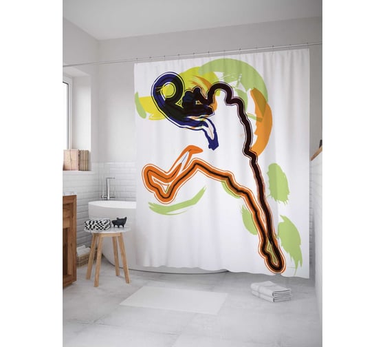 Штора (занавеска) для ванной JoyArty "Солнечный баскетбол" из сатена, 180х200 см с крючками, sc_16529 1