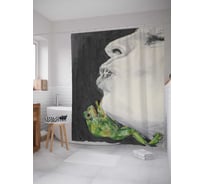 Штора (занавеска) для ванной JoyArty "Лягушка жаждет поцелуй" из сатена, 180х200 см с крючками, sc_15122