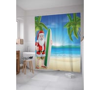 Штора (занавеска) для ванной JoyArty "Санта на пляже" из сатена, 180х200 см с крючками, sc_20066