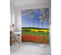 Штора (занавеска) для ванной JoyArty "Цветочные поля" из сатена, 180х200 см с крючками, sc_13640