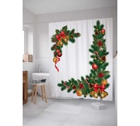 Штора (занавеска) для ванной JoyArty "Елочные украшения" из сатена, 180х200 см с крючками, sc_20312