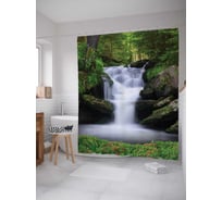 Штора (занавеска) для ванной JoyArty "Водопад в осеннем лесу" из сатена, 180х200 см с крючками, sc_13905