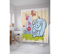 Штора (занавеска) для ванной JoyArty "Зайчик на природе" из сатена, 180х200 см с крючками, sc_13614