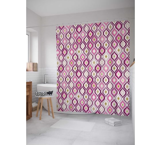 Штора (занавеска) для ванной JoyArty "Волнистые вспышки" из сатена, 180х200 см с крючками, sc_11560 1