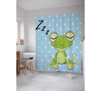 Штора (занавеска) для ванной JoyArty "Сонная лягушка" из сатена, 180х200 см с крючками, sc_13693