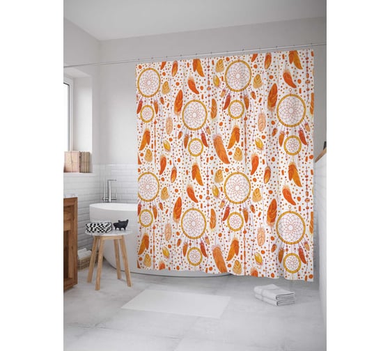 Штора (занавеска) для ванной JoyArty "Солнечное событие" из сатена, 180х200 см с крючками, sc_13935 1