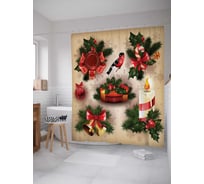 Штора (занавеска) для ванной JoyArty "Новогодний дух" из сатена, 180х200 см с крючками, sc_20035