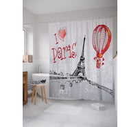 Штора (занавеска) для ванной JoyArty "Над Парижем на воздушном шаре" из сатена, 180х200 см с крючками, sc_16244