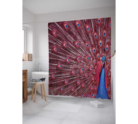 Штора (занавеска) для ванной JoyArty "Безграничный хвост павлина" из сатена, 180х200 см с крючками, sc_16418 1