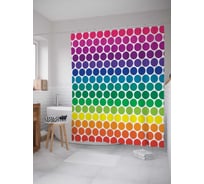 Штора (занавеска) для ванной JoyArty "Радужные кружочки" из сатена, 180х200 см с крючками, sc_16376