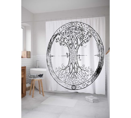 Штора (занавеска) для ванной JoyArty "Символьное дерево" из сатена, 180х200 см с крючками, sc_16023 1