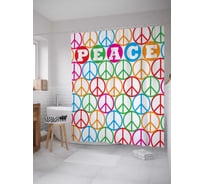 Штора (занавеска) для ванной JoyArty "Мир с символами хиппи" из сатена, 180х200 см с крючками, sc_15606